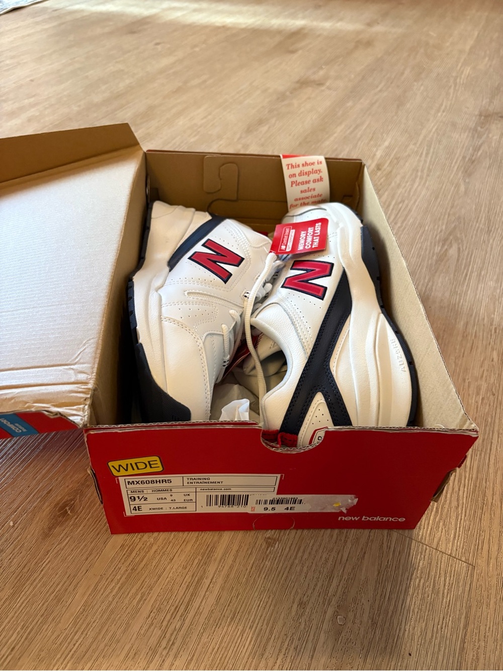 New Balance Men's White Navy Sneakers with Red 'N' Logo